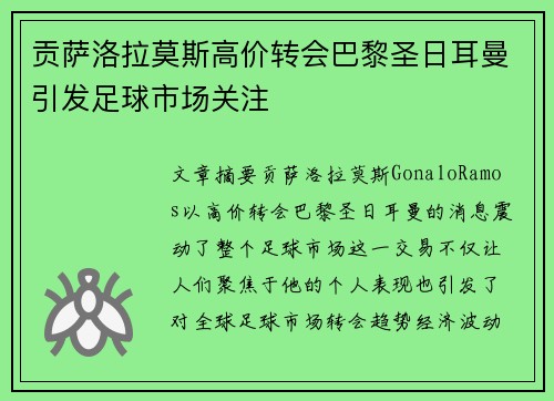 贡萨洛拉莫斯高价转会巴黎圣日耳曼引发足球市场关注 贡萨洛拉莫斯高价转会巴黎圣日耳曼引发足球市场关注